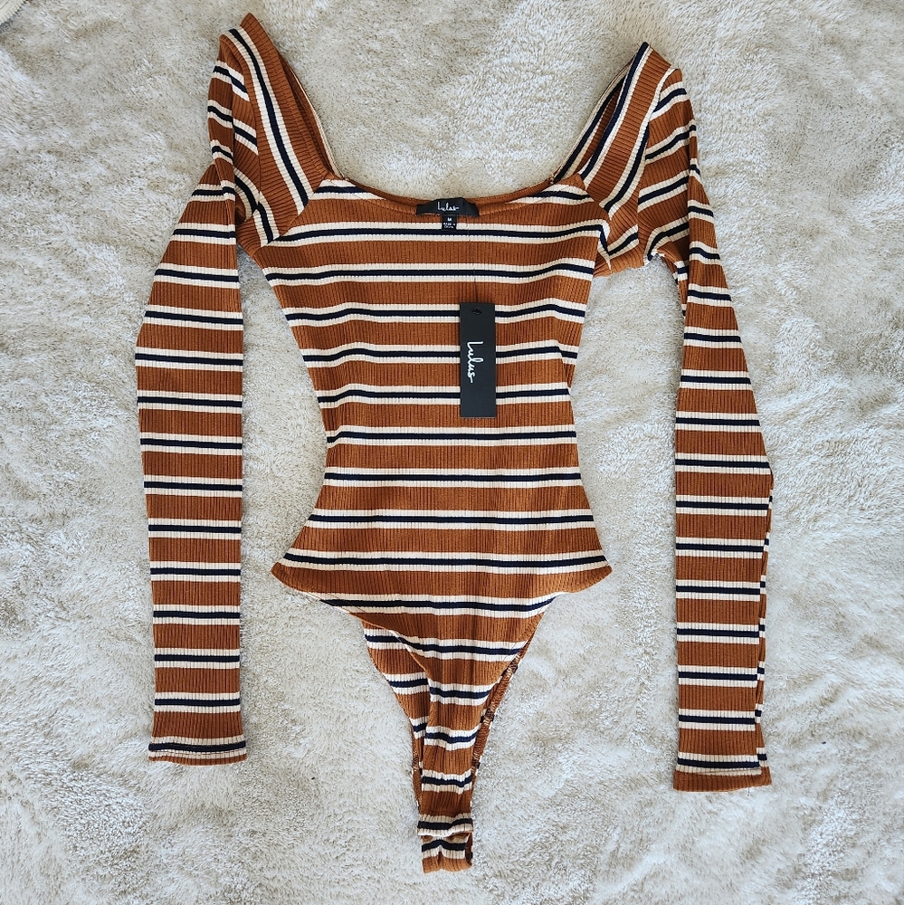 NWT Ribbed Striped Square Neck Bodysuit